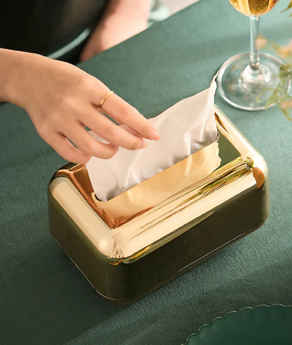 Caja de pañuelos cromado y dorado